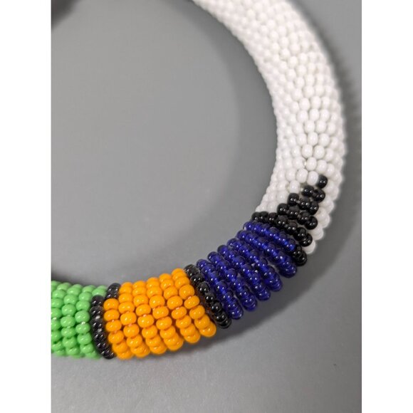 Handcrafted Multicolor Seed Bead Rope Bracelet Brass Clasp 8 in Tribal - Picture 2 of 9